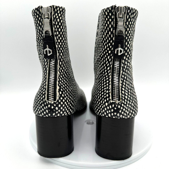 Rag & Bone Fleur Ankle Boots Embossed Leather Womens 37.5 Black White Polka Dots - Picture 5 of 12